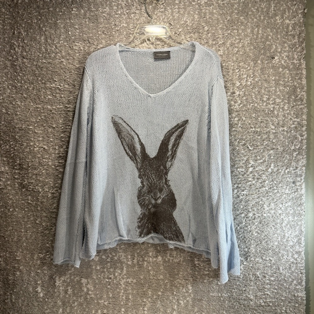 Wooden Ships Open Knit Blue Sweater Lightweight Coastal Beach Boho M/L Bunny